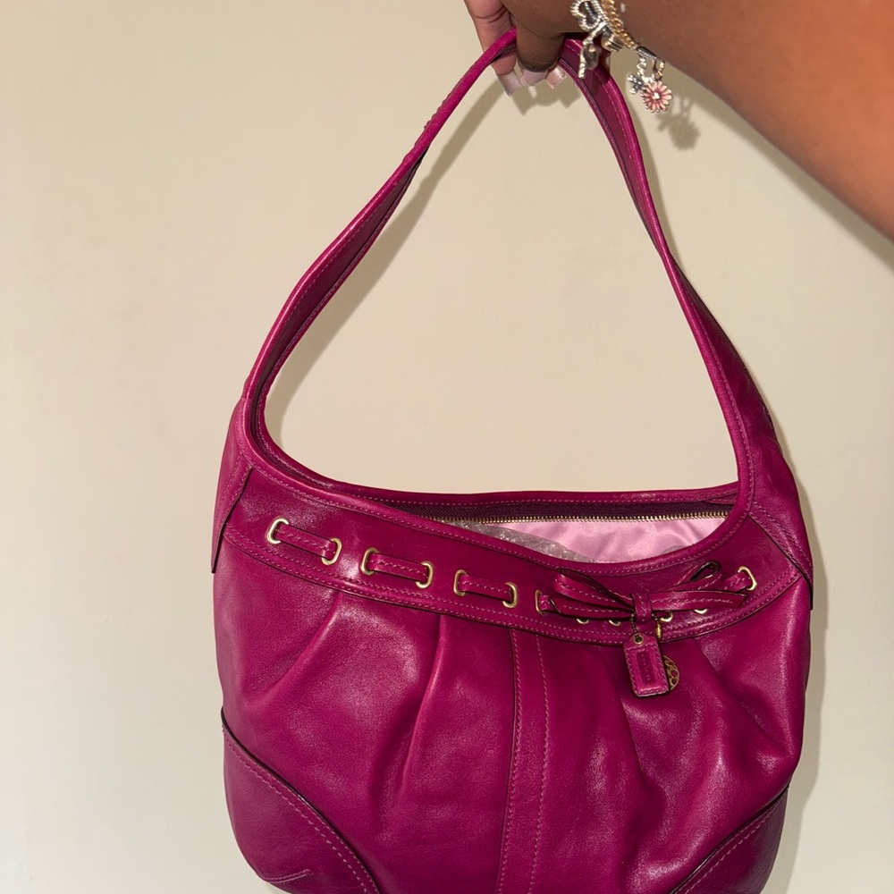 Coach Fuchsia Leather Hobo Bag